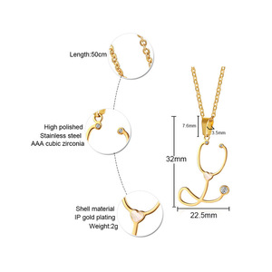 Pendentif en forme de cœur pour fille, bijoux créatifs, en acier titane, strass, coquille, Stethoscope, pendentif, vente en gros, 1 pièce - Product Image 2
