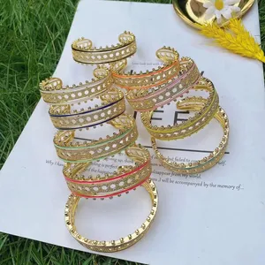 Trendi 10 warna permen enamel gaya musim panas mewah zirkonia kubik kristal gelang terbuka 18k gelang perhiasan gelang & gelang