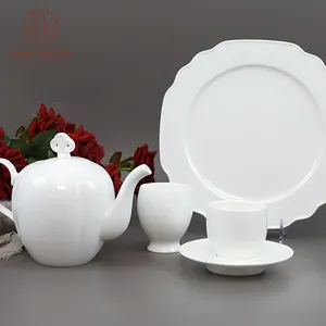wholesale high quality white oval pot tray tea set with porcelain tea cups for luxury hotels and restaurants ceramic teapot