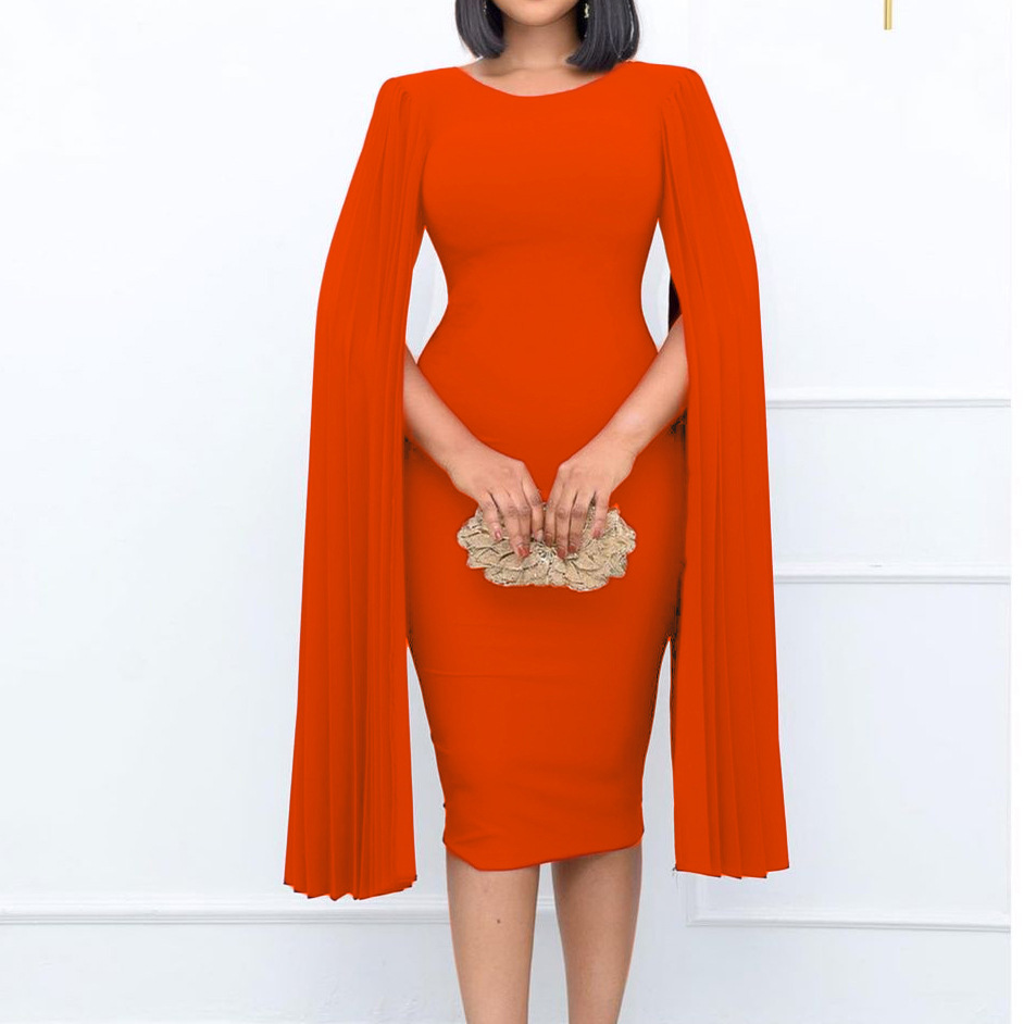 Plus Size Red Women's Ruched Cloak Pleated Split Long Sleeve tight short Bodycon Slim Fit Elegant Evening Dress prom dress