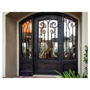 Puerta de Hierro Forjado de Alta Gama con Diseño de Apertura Personalizada Prima, Vidrio y Cabeza de Puerta Curva con Acabado Galvanizado - Product Image 5