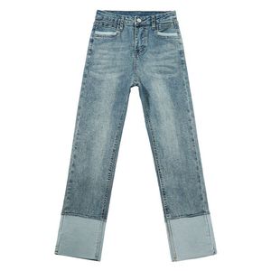 <span class=keywords><strong>Jeans</strong></span> Dritti da Donna in Denim Distressed Stile Lolita Vintage con Lavaggio Enzimatico, 100% Cotone, Vita Alta, Lunghezza alla Caviglia, Primavera - Product Image 1
