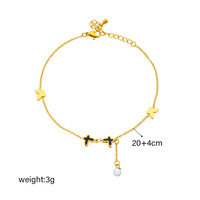 Cheville de plage d'été pour les femmes Non ternir Accessoires de pied Bracelet Pieds nus Acier inoxydable Perle Chaîne Tassel Papillon Cheville