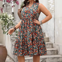 Robe d'été pour femmes grande taille à la mode, col en V, robe à volants fleuris, robe grande taille