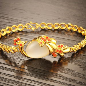 Dubai Gold Jewelry <strong>Taobao</strong> Source European Coin Gold Plated Jewelry <strong>Wholesale</strong> Agate Opal Gold Plated Peacock Bracelet Female - Product Image 6