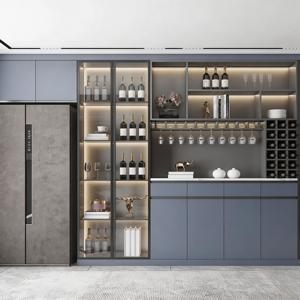 Buffet gris à montage facile avec porte vitrée LED, porte-vin et étagères pour salle à manger - Product Image 1