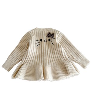 Tongxingyuan Girls Knit Sweater With Cat Face And Bow Ruffle Hem For Spring Autumn - Product Image 5