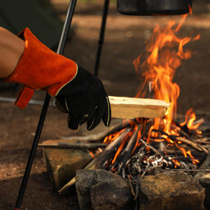 Guantes de cuero con aislamiento térmico, protección térmica naranja y negra para soldar y hacer barbacoa, talla para adultos, extra grande - Product Image 2