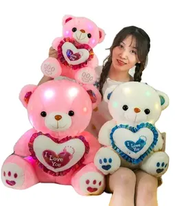 Wholesale Valentine's Day cuddle bear plush toys Light up bear doll children's gift plush bear