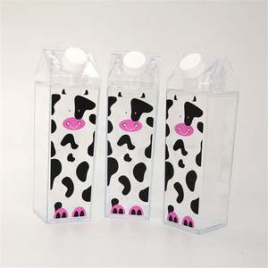 2026 New Trending Cute Sports Square <b>Kids</b> 500Ml Plastic Portable Drinking Clear Milk Carton Shaped Water Bottle - Product Image 2