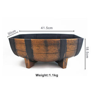 Jardinería creativa de plástico de imitación de <span class=keywords><strong>madera</strong></span>, maceta de flores de medio barril - Product Image 3