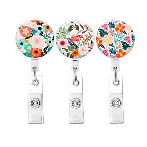 Porte-clés rétractable transfrontalier à motif floral - Mignon, pour infirmière, anti-perte et antivol, à tirage facile - Product Image 1
