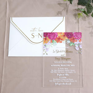 Acrylique givré nouvelles idées personnalisé fantaisie Floral aquarelle <span class=keywords><strong>carte</strong></span> d'invitation de mariage - Product Image 2