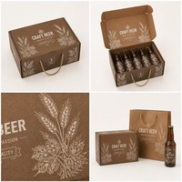 Boîte cadeau personnalisée pour bière artisanale, 6 bouteilles, support en kraft avec poignée en corde, imprimé blé, emballage de bière en gros