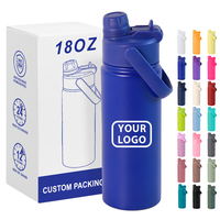 Bouteille d'eau isotherme pour enfants, 18 oz, double paroi, acier inoxydable 304, anti-fuite, avec poignée et couvercle à clapet, personnalisable avec logo, pour voyage et sport