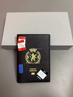 Porte-téléphone et passeport en cuir de veau semi-mat noir texturé, accessoires pour billets, porte-téléphone et passeport imprimé pour homme