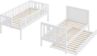 Lit superposé en forme de château, lit superposé multifonctionnel en bois massif de 3 pieds, blanc, 90 x 200 cm, lit mezzanine avec escalier de rangement sécurisé