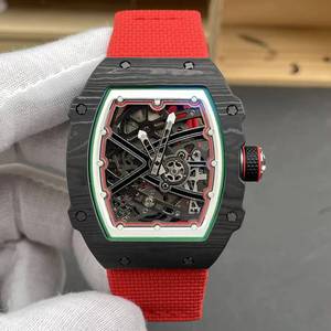 Relojes mecánicos 67-02 de lujo con caja de fibra de carbono color carmesí, esfera esqueletizada extrafina, ultraligeros, deportivos para hombre. - Product Image 5