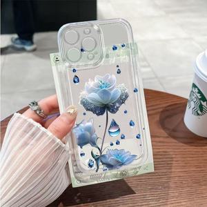 Custodia Protettiva Antiurto in TPU con Stampa Lusso Fiore di Loto Blu per iPhone 8 <span class=keywords><strong>X</strong></span> Xr Xs 11 12 13 14 15 16 17 Pro Max - Product Image 1
