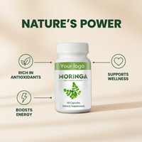 Kapsul Moringa Grosir OEM Label Pribadi 60 HALAL 100% Ekstrak Daun Moringa Murni Bubuk Suplemen Herbal Kapsul