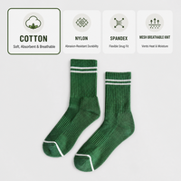 Chaussettes de sport athlétiques mi-mollet en maille tricotée respirante avec logo personnalisé, en coton, nylon et élasthanne, vertes, pour la course et l'entraînement en salle de sport