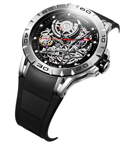 メンズステンレススチール製自動巻き機械式腕時計、シリコンバンド、ラウンドダイヤル、5気圧防水、ラグジュアリーファッションデザイン - Product Image 3