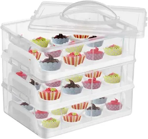 2 3 Tier Stapelbare Plastic Cupcake Mini Cake Opslag Container Voor 24 36 Cupcakes Opbergdoos Houder Drager Met Deksel