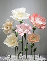 Fleurs artificielles géantes de haute qualité en organza et papier, coquelicot rose, 6 pièces, pour la décoration de la maison, les mariages, les magasins et les accessoires de photographie