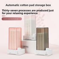 Distributeur automatique de tampons de coton rectangulaires en plastique avec couvercle anti-poussière, organiseur de lingettes à ongles sans peluches, design moderne et minimaliste pour maquillage et coiffeuse