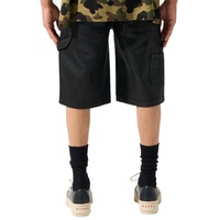 Pantalon cargo en coton enduit de cire noire personnalisé pour homme, style denim, coupe semi-ample, double genouillère, type charpentier, short de travail, streetwear d'été
