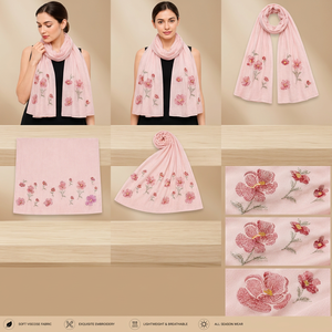 Pañuelo de Algodón Bordado con Flores Rosas, Ligero, Transpirable y Suave para Mujer, Ideal para Uso Diario en Primavera - Product Image 2