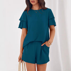 Conjunto de Verano 2026 para Mujer, Cuello Redondo, Color Sólido, Estilo Urbano, Pantalones Cortos, Ecológico, Transpirable, a la Moda - Product Image 4