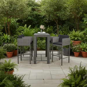 Conjunto de Bar de Ratán Gris Oscuro con Estructura de Acero, Muebles de Bar Rectangulares Contemporáneos para Jardín, Asientos Modernos y Duraderos para Exteriores - Product Image 2