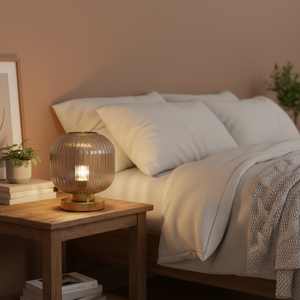 Lámpara de Mesa Moderna Nórdica de Vidrio con Pantalla Ovalada Acanalada, Control Táctil, con Cable, Luz Ambiental para Dormitorio, Sala de Estar, Decoración - Product Image 5
