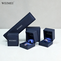 Boîte de présentation de bijoux de luxe WEIMEI bleue avec éclairage LED, intérieur en velours, pour collier, bague, boucles d'oreilles, emballage OEM, boîte de présentation de bijoux