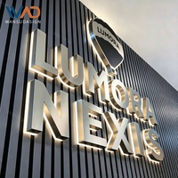 Enseigne publicitaire décorative imperméable argentée pour intérieur, bureau, hôtel, enseigne personnalisée avec logo, enseigne de magasin, enseigne lumineuse LED 3D pour extérieur