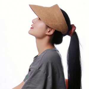 Summer Raffia Straw <b>Sunscreen</b> Straw Hat for Women Casual Empty Top Sports Cap with Visor for Sunshade Straw Hat - Product Image 2