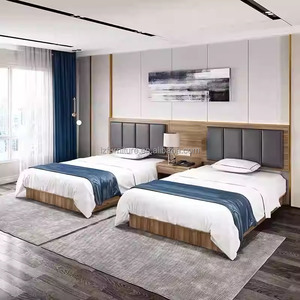 Hotel Furniture Bedroom Set Low Cost Wood Single <b>Twin</b> <b>Bed</b> <b>Frame</b> With Headboard Nightstand Desk Wardrobe for Budget Hotel Project - Product Image 3