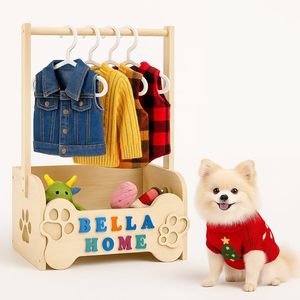 <span class=keywords><strong>Armario</strong></span> de Madera para <span class=keywords><strong>Ropa</strong></span> de Perros Pequeños, Guardarropa para Mascotas con Barra para Colgar, 10 Perchas, Estante para <span class=keywords><strong>Ropa</strong></span>, Almacenamiento de Juguetes - Product Image 1