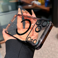 Étui de luxe transparent fin avec placage brillant pour iPhone 18 Pro 17 Air 16 15 14 Plus 13 12 Pro Max, coque magnétique antichoc en PC