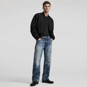 Jeans Bootcut Déchirés Bleu Délavé Groovy Guys pour Hommes, Pantalon en Denim à Jambe Droite Effet Usé, Logo Personnalisé, Vente en Gros de Jeans en Denim pour Hommes - Product Image 2