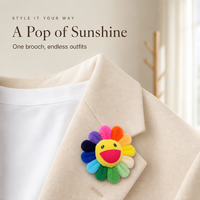 Broche en peluche mignonne motif tournesol souriant, épinglette florale, badge de dessin animé, breloque de sac, décoration de sac à dos, vente en gros