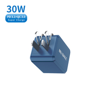 Chargeur rapide GaN NIUBAILE AC-A030 30W avec port Type-C PD3.1 QC2.0, design pliable, prend en charge les prises EU/US/UK/AU, câble USB