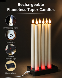 9 Zoll Wiederaufladbare <span class=keywords><strong>LED</strong></span>-Stabkerzen mit USB-Ladestation Flackernde 3D-Flamme Flammenlose Kerzen für Hochzeit Kirche Zuhause - Product Image 2