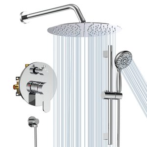 12 Inch Đánh Bóng Chrome Trượt Thanh Vòi Hoa Sen Bộ Vòng Đầu Vòi Hoa Sen 6-Phun Cầm Tay Kết Hợp Treo Tường Vòi Hoa Sen Kép Bộ - Product Image 1
