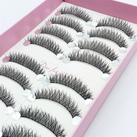 Cils souples et réutilisables Aspect naturel Manga Lashes 3D Faux Mink Lashes Wispy Strips Lashes 10 paires de faux cils à bande transparente