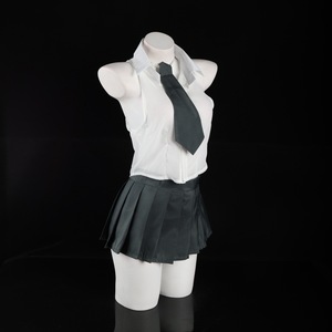 Ensemble uniforme Jk, chemise blanche avec cravate noire, style scolaire, tissu en polyester pour étudiantes - Product Image 2