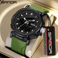 Montre-bracelet électronique étanche Sanda 9052, nouvelle tendance, bracelet en silicone, mouvement numérique, analogique, quartz, montres de sport pour hommes
