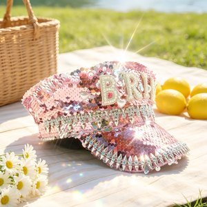 Wholesale 3 MOQ Pink Sequin Pearl Bride Spike Captain Plush Outdoor Beach Casual Burning <strong>Man</strong> Wedding <strong>Festival</strong> Party <strong>Hat</strong> - Product Image 1