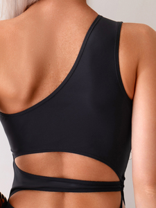 Costume da Bagno Intero Nero Monospalla con Multi-Tagli e Laccetti per Donne, Modellante Indossabile come Top Sexy e alla Moda - Product Image 5